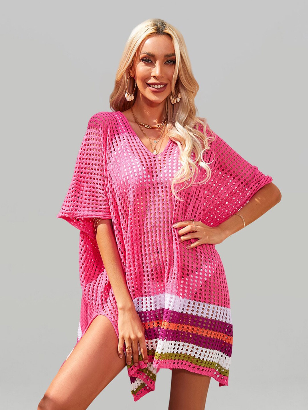 

JC Collection Self Design Swim Cover Up Top, Rose