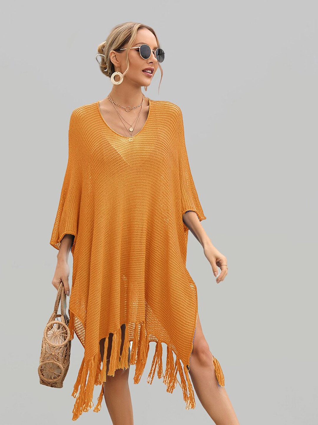 

JC Collection Self-Design Swimwear Cover-Up Dress, Mustard