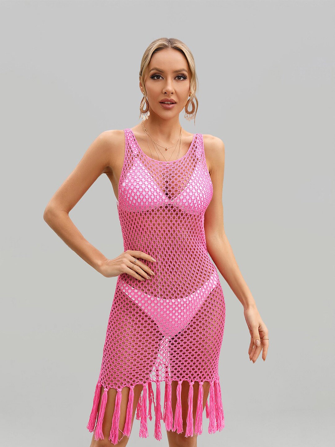 

JC Collection Self Design Swim Cover Up Top, Rose