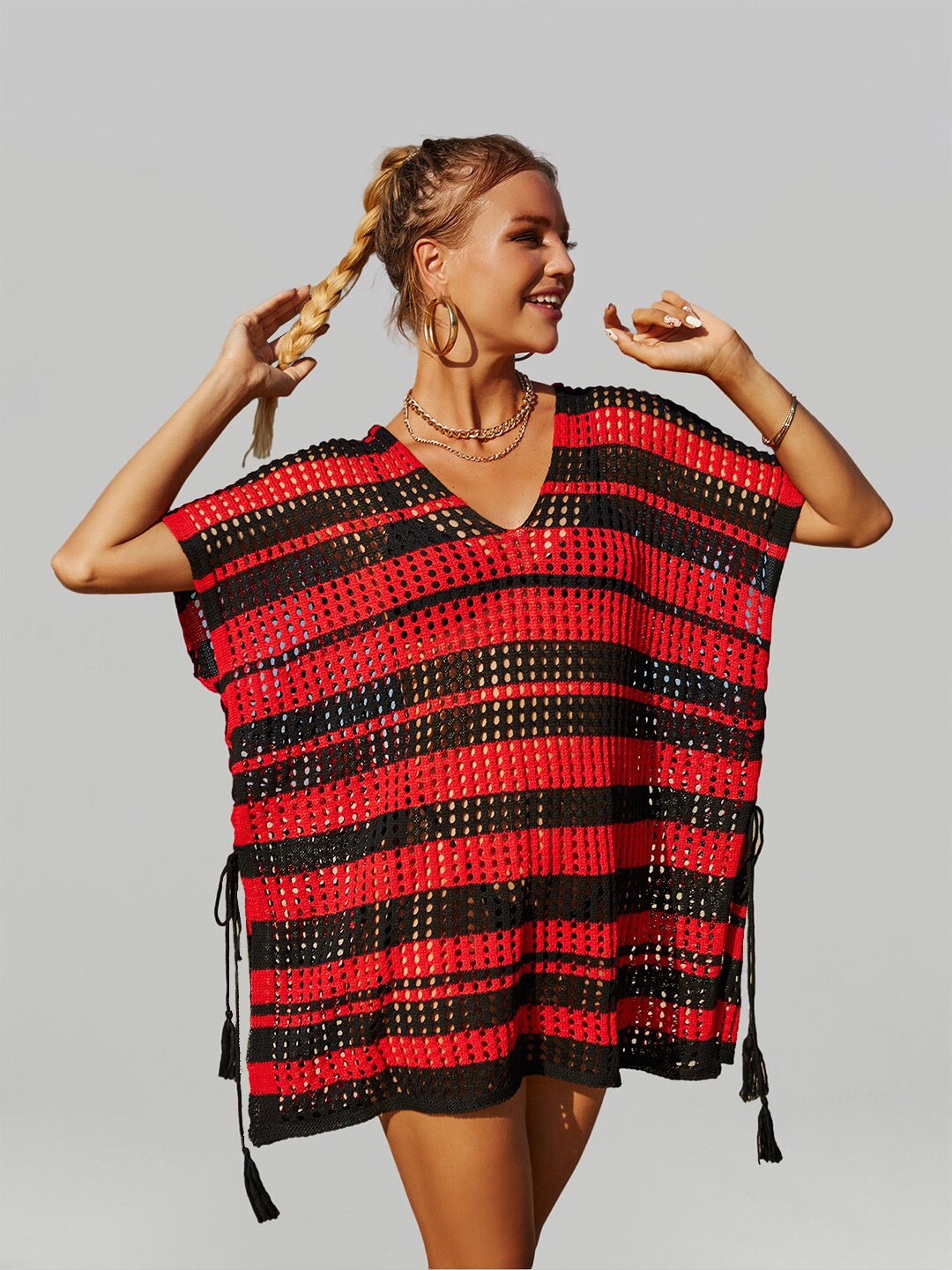 

JC Collection Striped Mini Kaftan Cover-Up Dress, Black