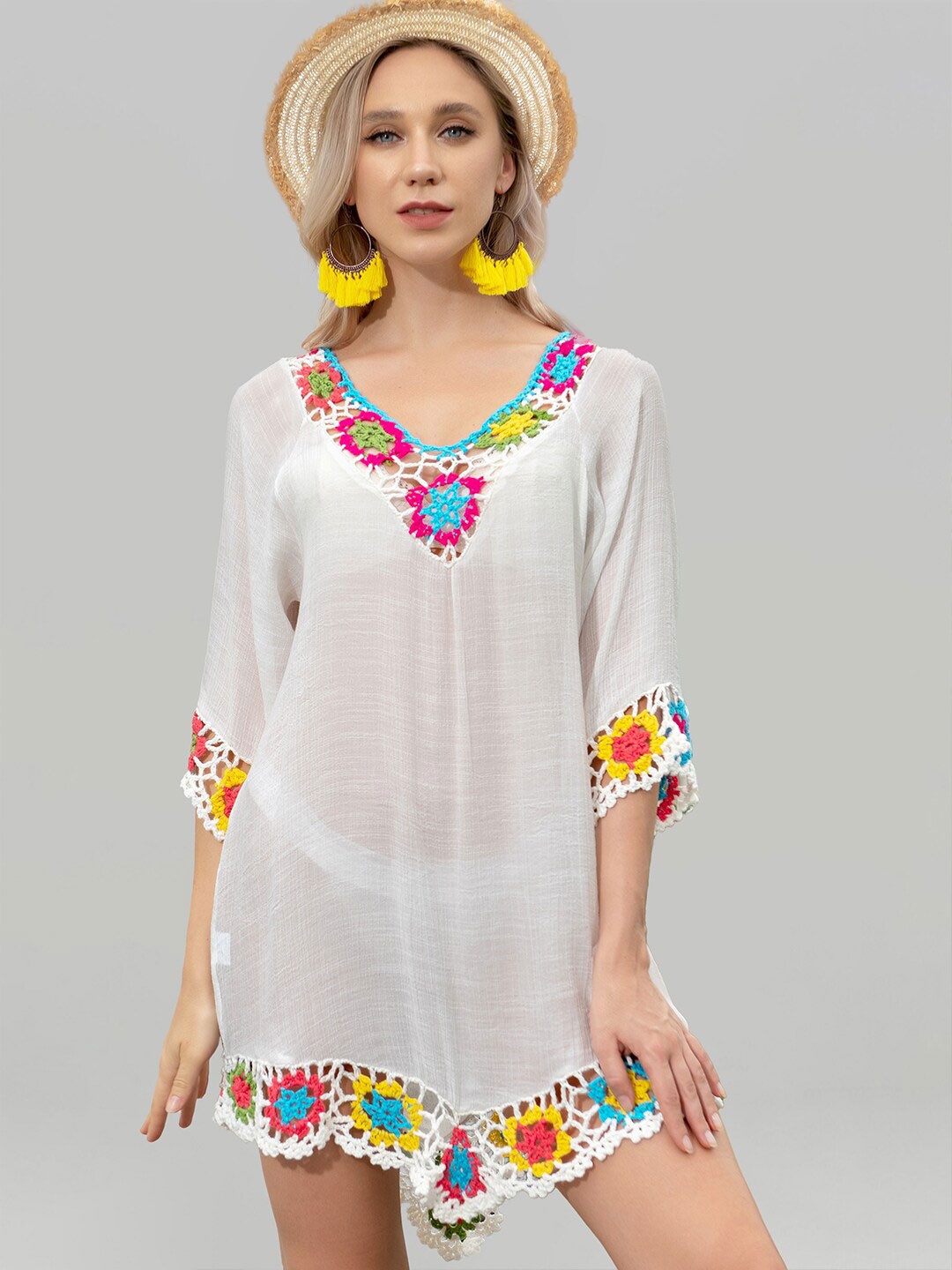 

JC Collection Printed Sheer Swimwear Cover Up, White