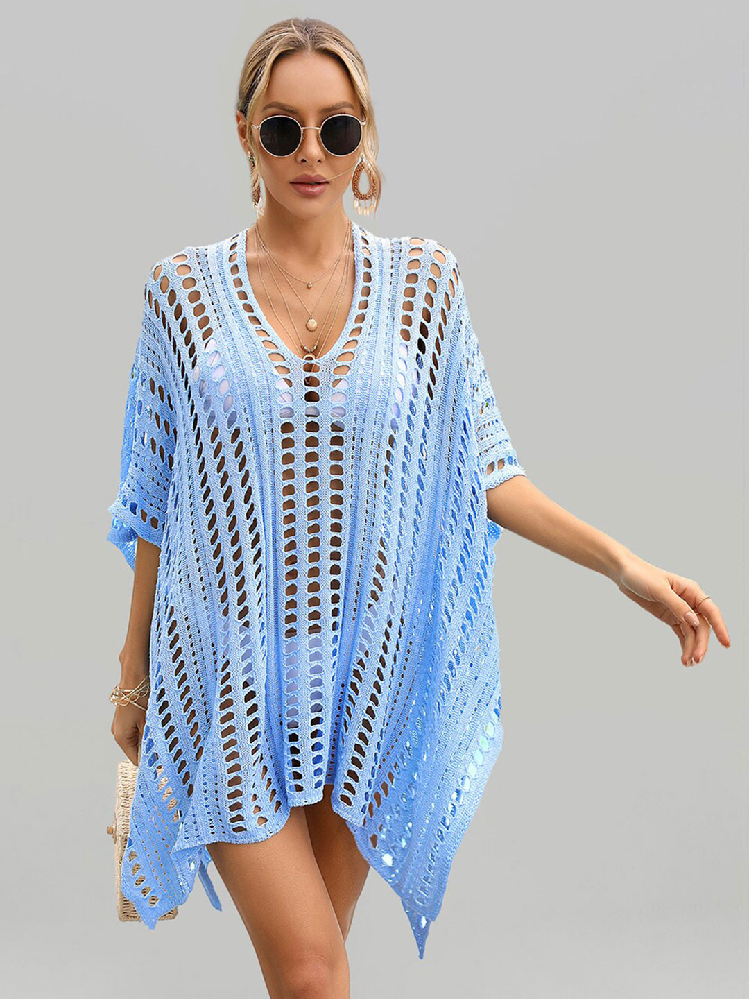 

JC Collection Self Design Swimwear Cover Up Top, Blue