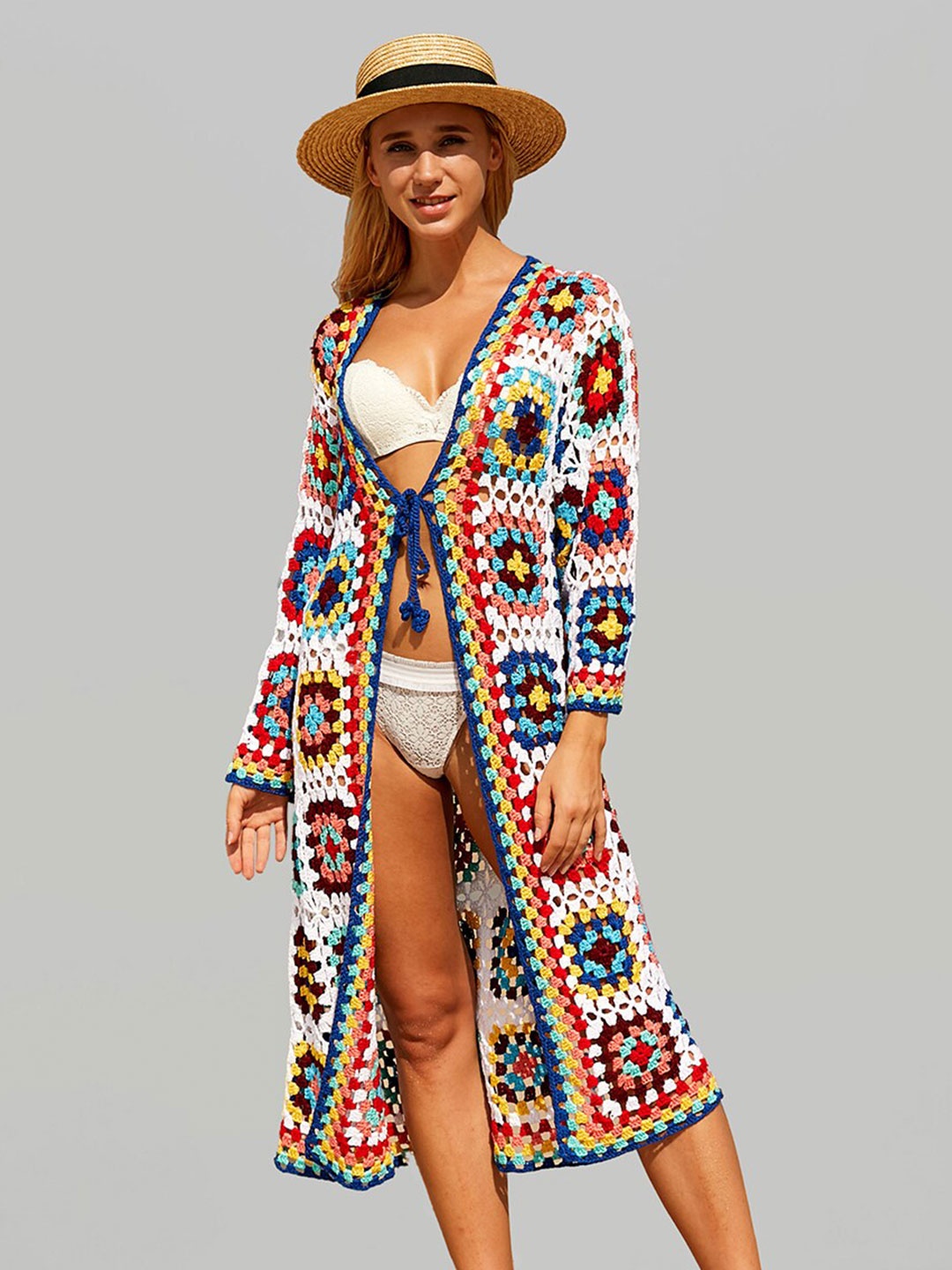 

JC Collection Self Design Longline Tie-Up Shrug, White