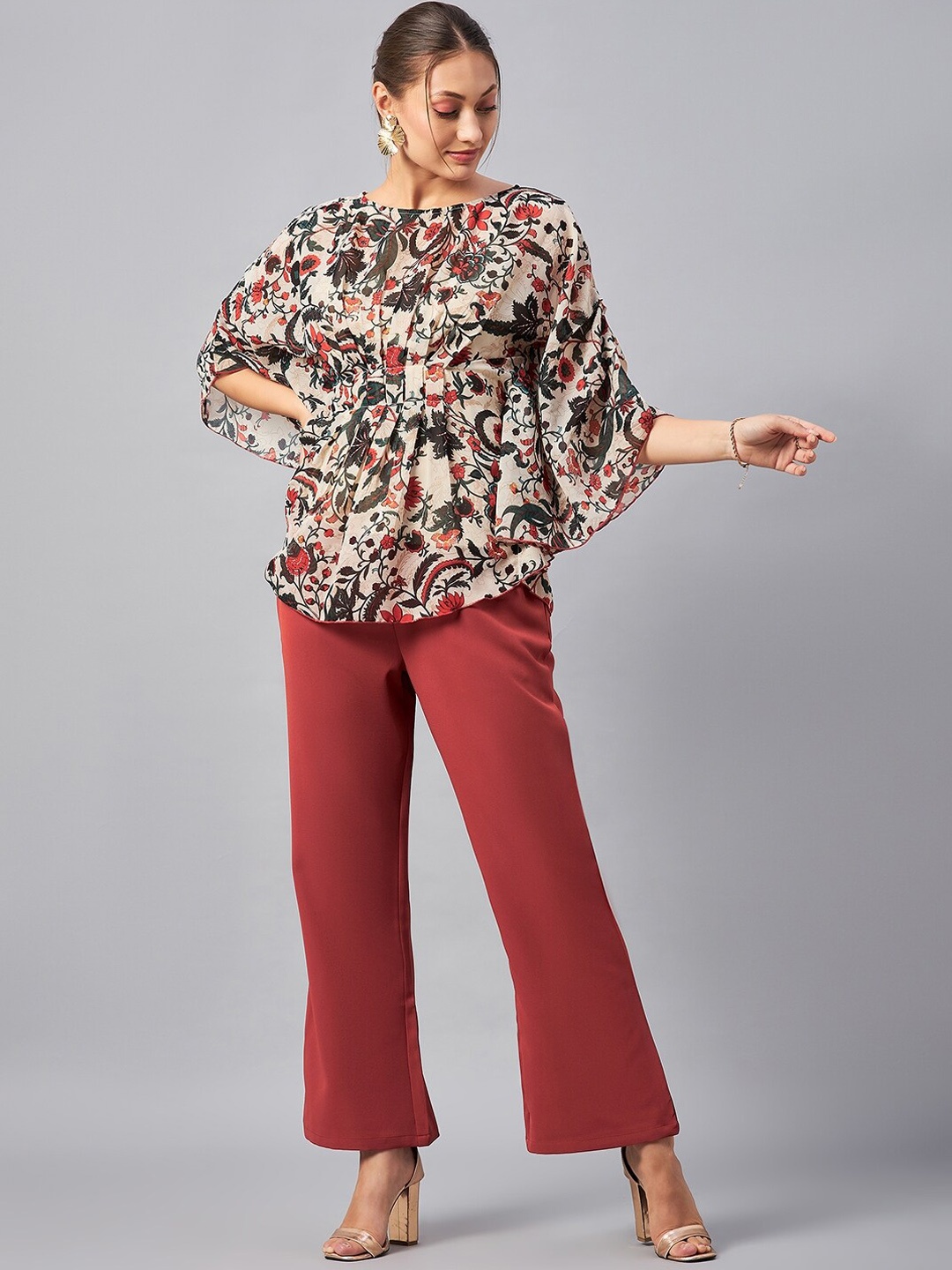 

Antheaa Floral Printed Boat Neck Tunic With Trousers, Rust