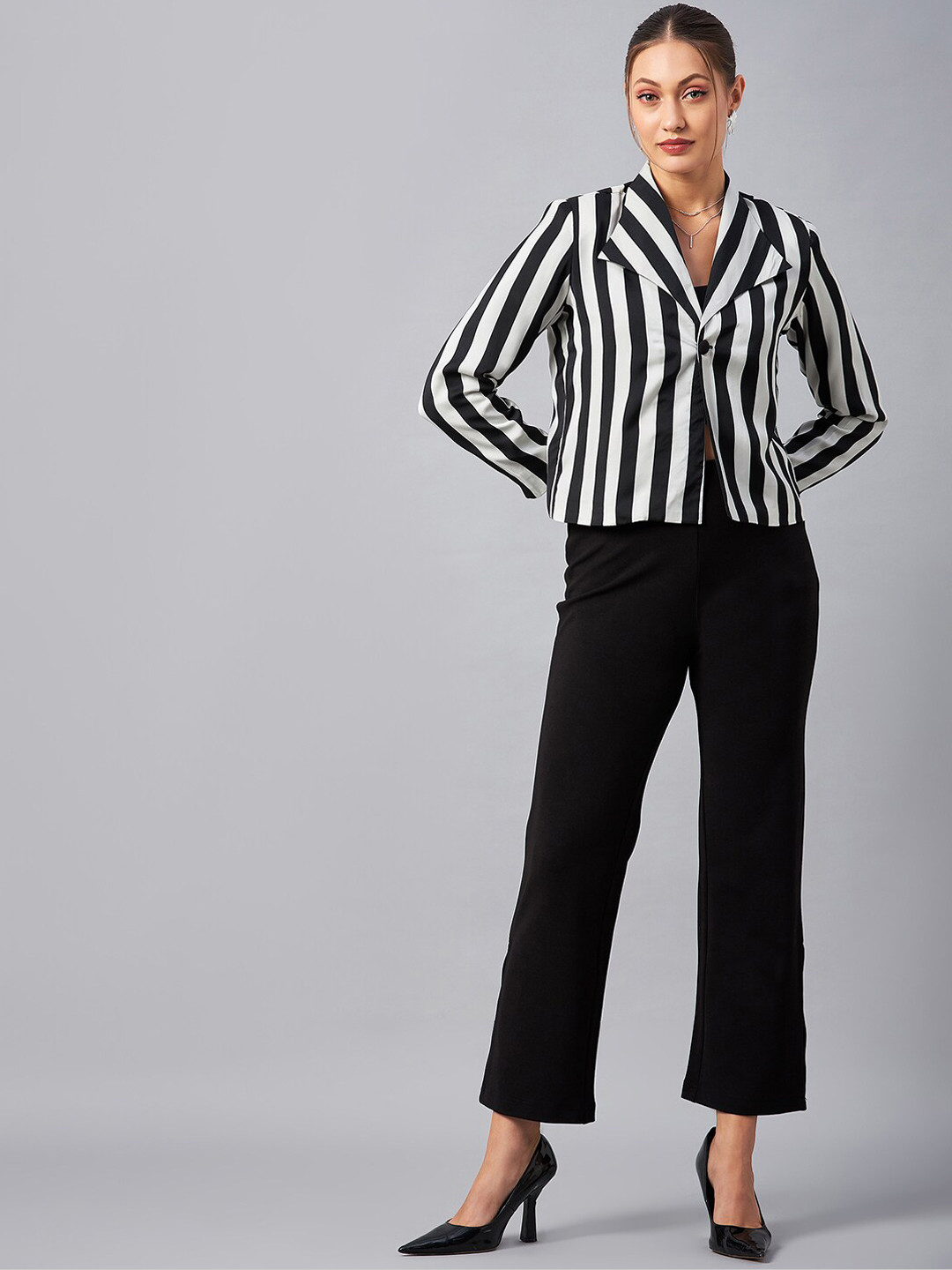 

Antheaa Striped Blazer With Trousers Co-Ords, Black