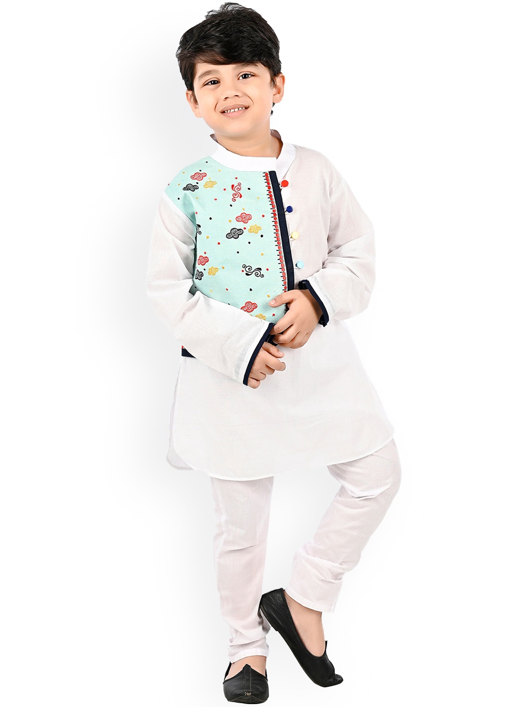 

BAESD Quirky Printed Pure Cotton Kurta with Pyjamas, White