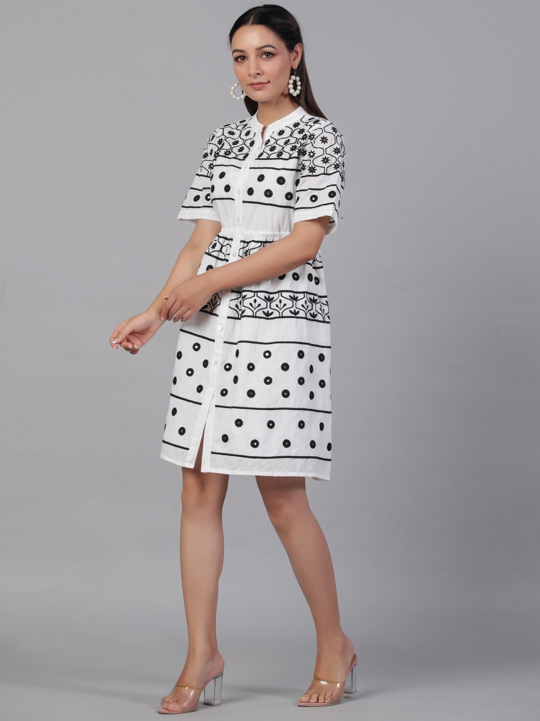 

Aadews Conversational Print Monochrome Fit & Flare Pure Cotton Maxi Dress, White