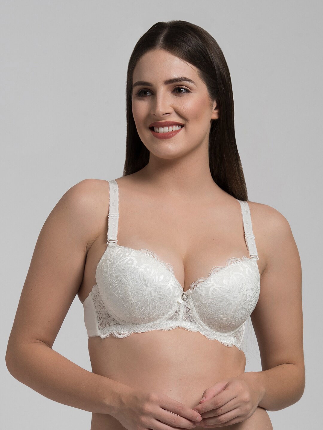 

MAKCLAN Floral Medium Coverage Underwired Lightly Padded Bra, White