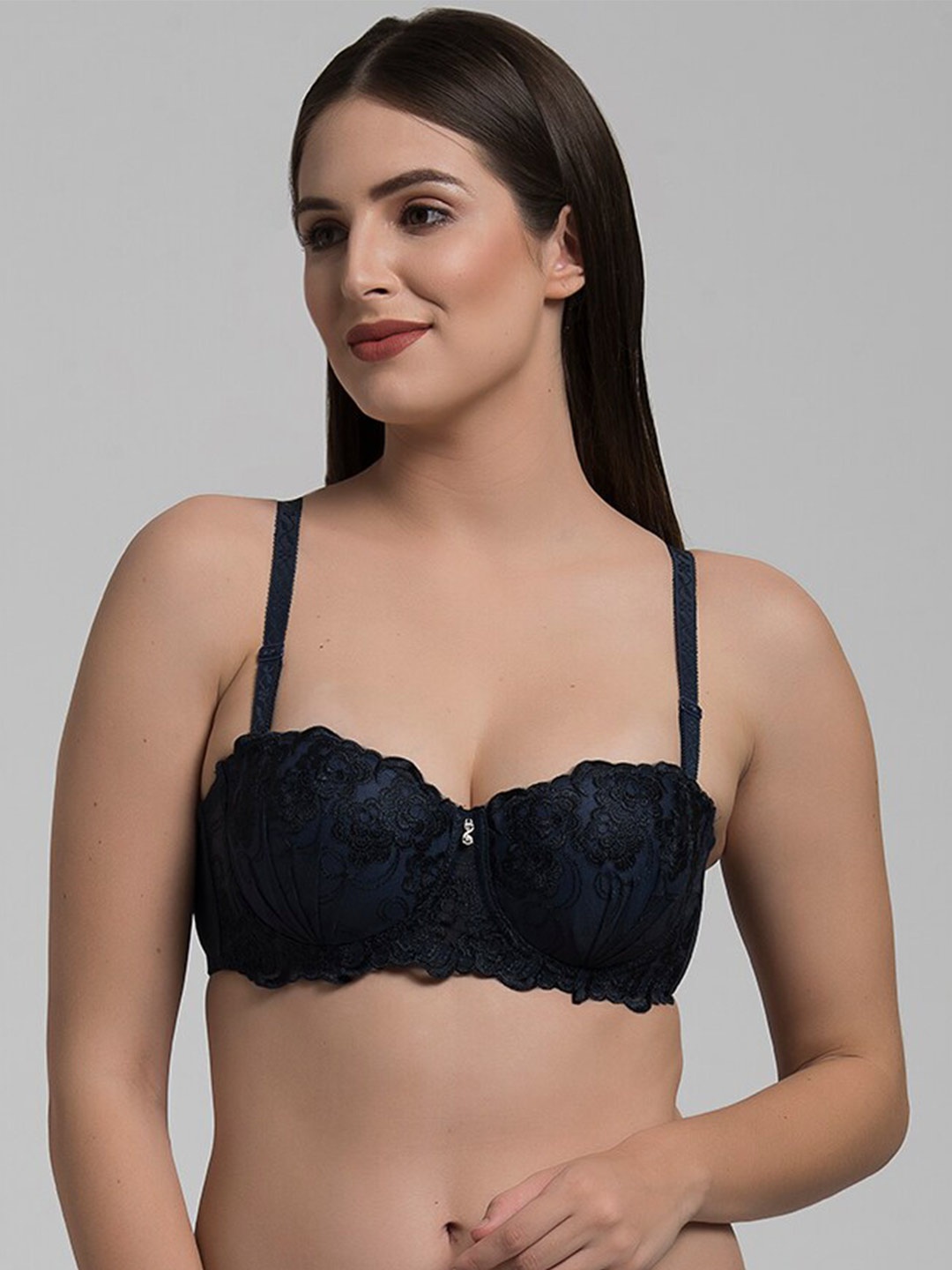 

MAKCLAN Floral Medium Coverage Underwired Lightly Padded Bra, Blue