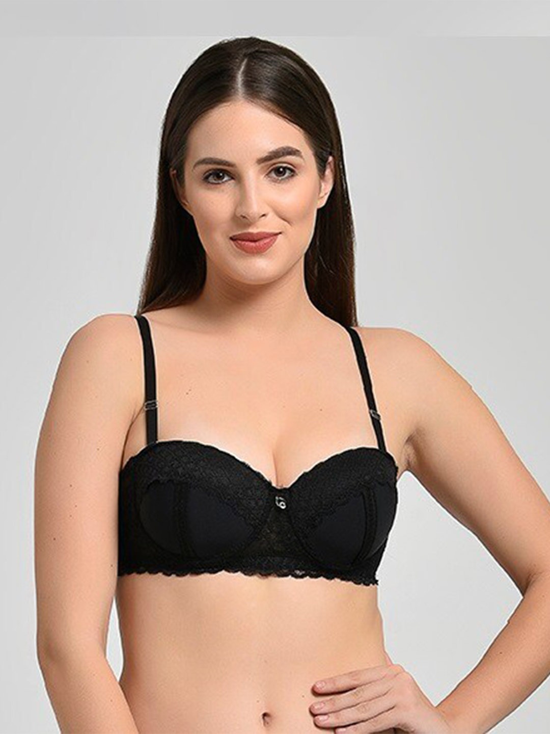 

MAKCLAN Floral Medium Coverage Underwired Lightly Padded Bra, Black