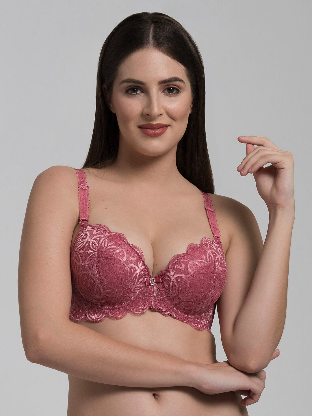 

MAKCLAN Floral Medium Coverage Underwired Lightly Padded Bra K37001.BS, Pink