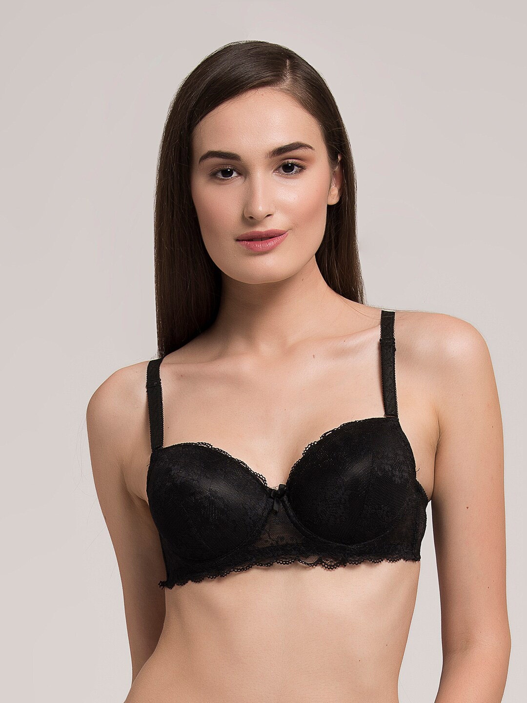 

MAKCLAN Floral Medium Coverage Underwired Lightly Padded Bra, Black