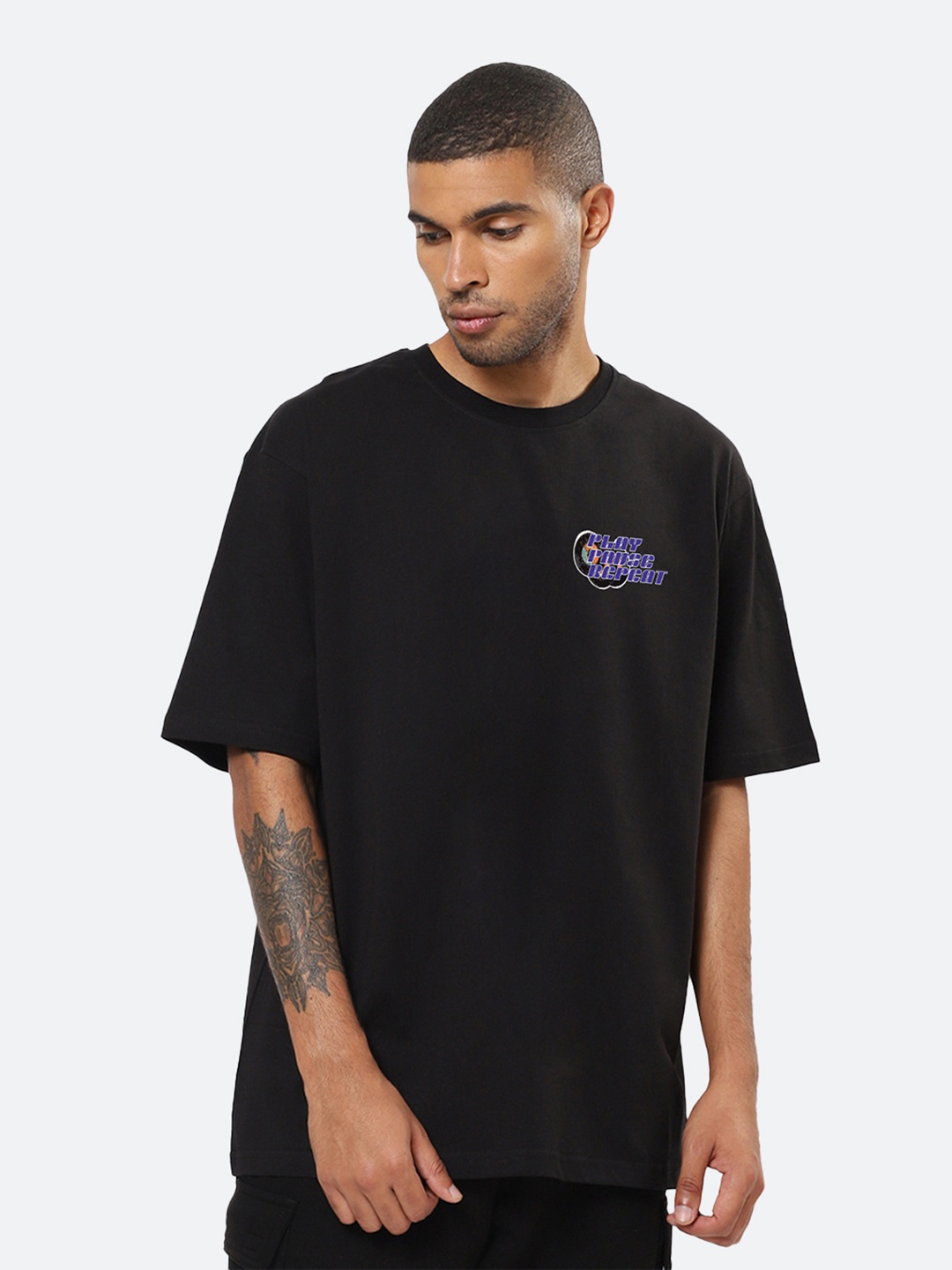 

Mad Over Print Typography Printed Cotton Oversized Fit T-shirt, Black