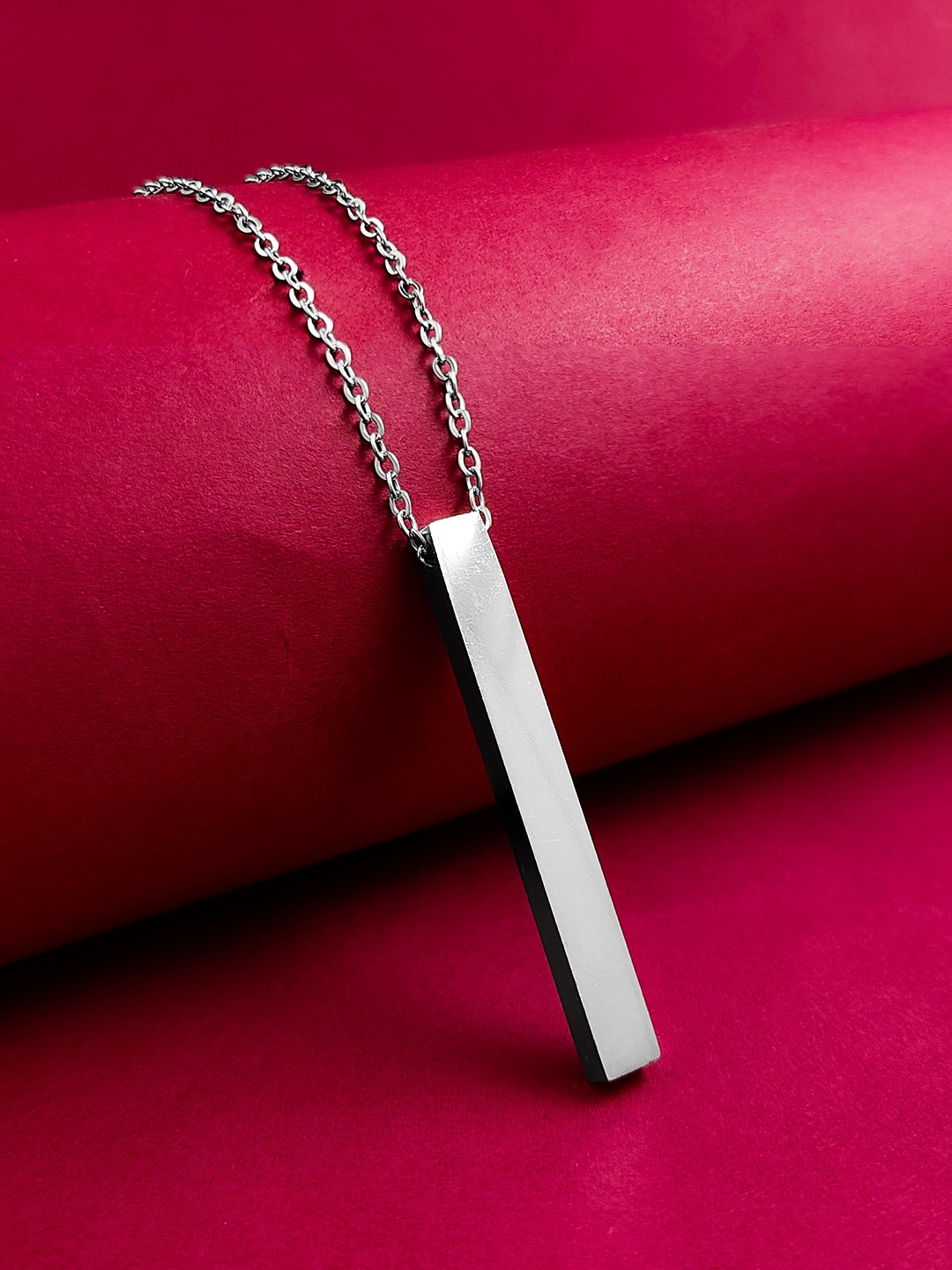 

Saizen Silver-Plated Stainless Steel Vertical Bar Locket Pendant Chain