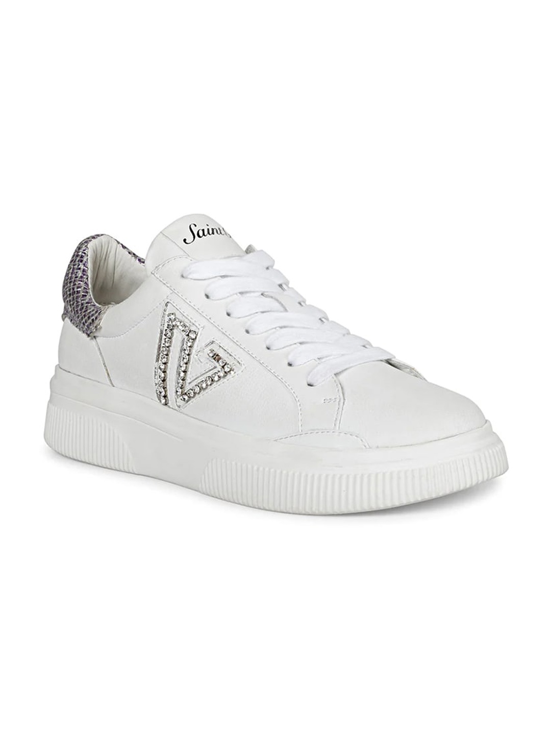 

Saint G Women Printed Leather Sneakers, White