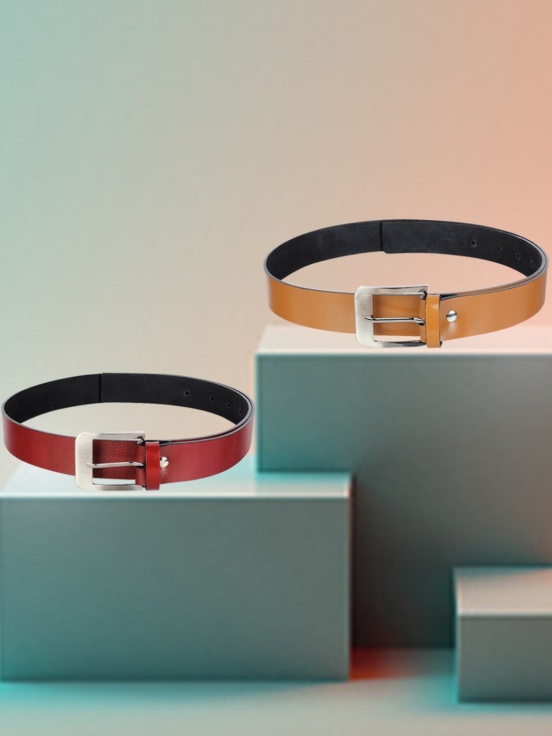 

Swiss Design Men Set Of 2 Synthetic Leather Formal Belts, Brown