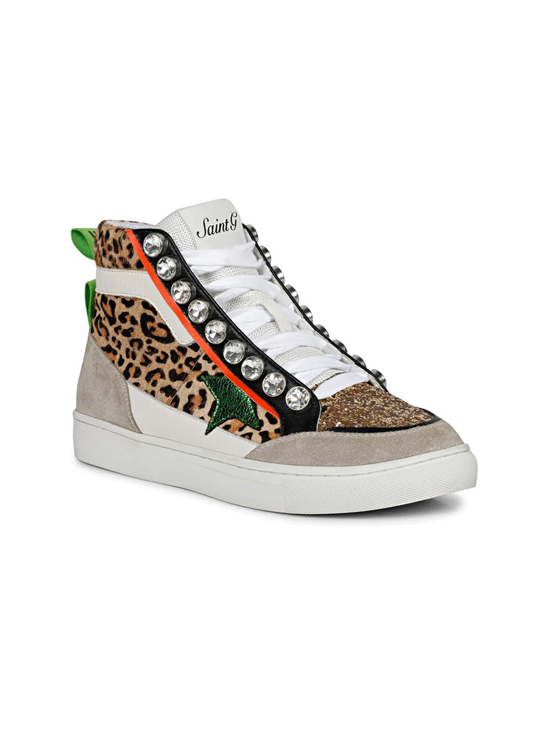 

Saint G Women Printed Embellished Leather Sneakers, White