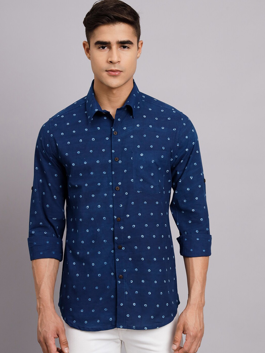

Sutidora Classic Polka Dots Printed Pure Cotton Shirt, Blue