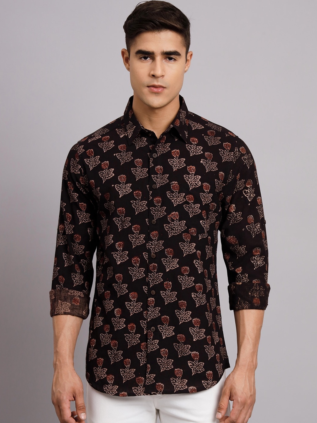 

Sutidora Classic Floral Printed Pure Cotton Shirt, Black