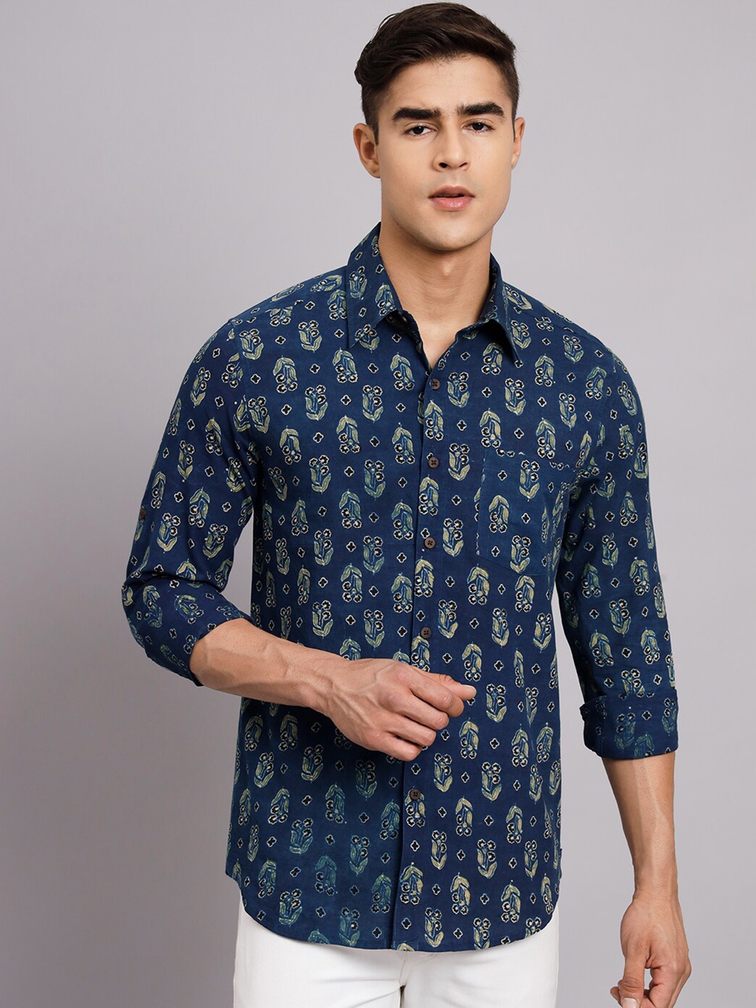 

Sutidora Classic Floral Printed Pure Cotton Shirt, Blue