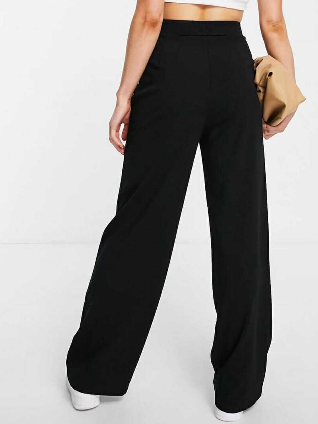 

BROADSTAR Women Relaxed Straight Leg High-Rise Easy Wash Stretchable Parallel Trousers, Black