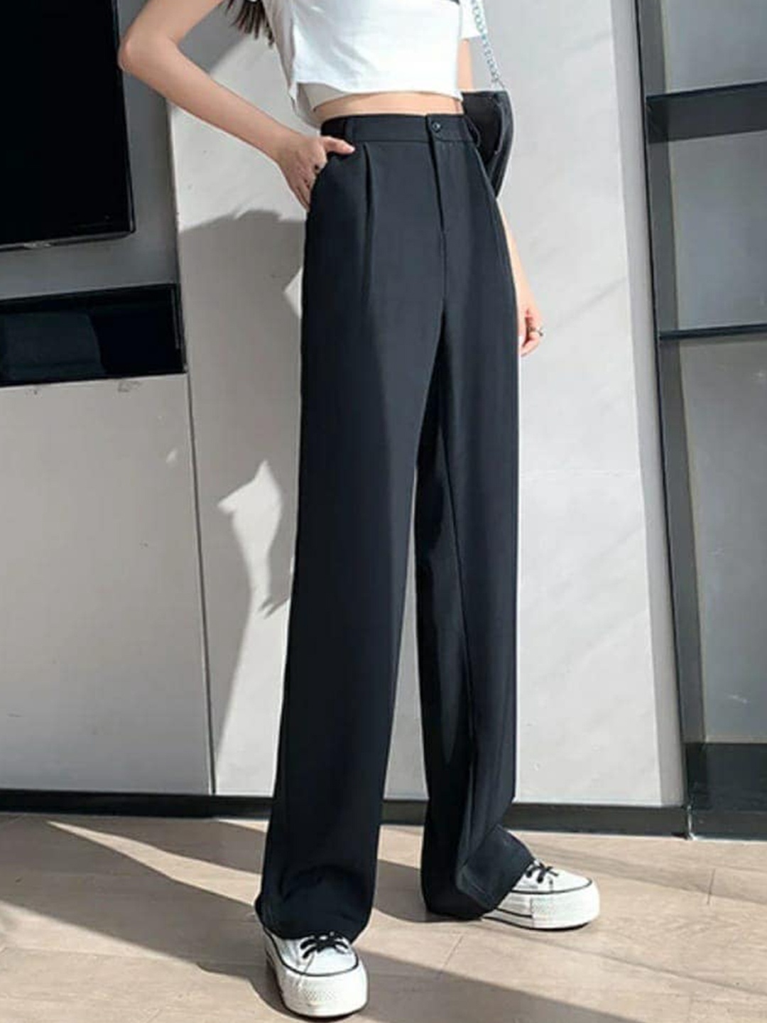 

BROADSTAR Women Pleated Korean Pants, Black