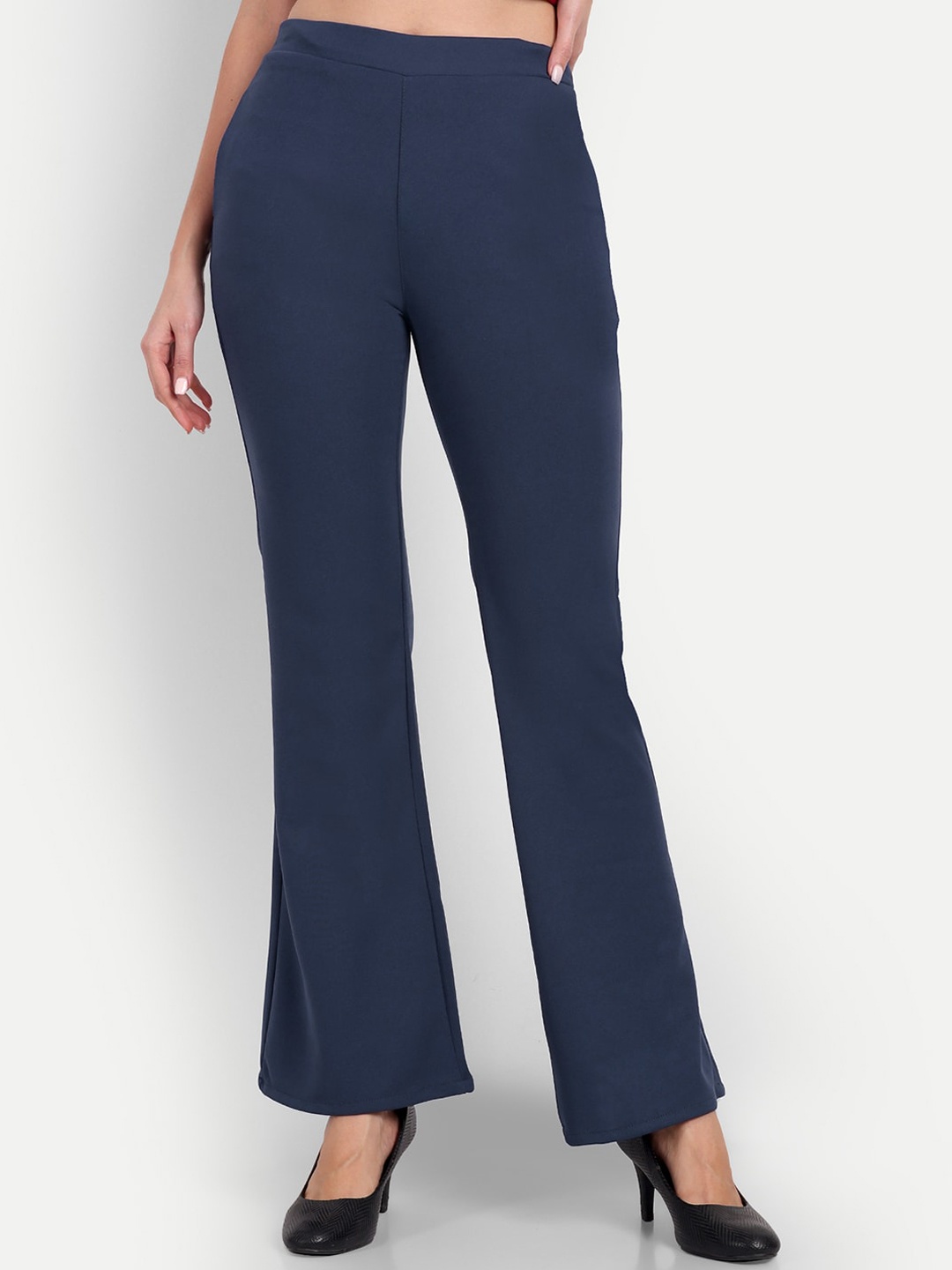 

BROADSTAR Women Relaxed Bootcut High-Rise Trousers, Navy blue