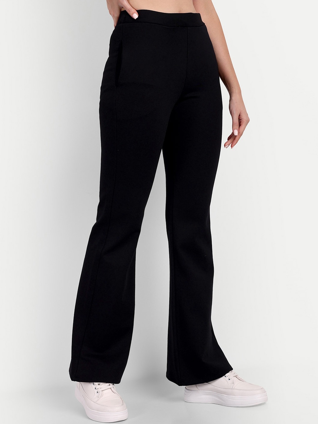 

BROADSTAR Women Smart Bootcut High-Rise Easy Wash Trousers, Black
