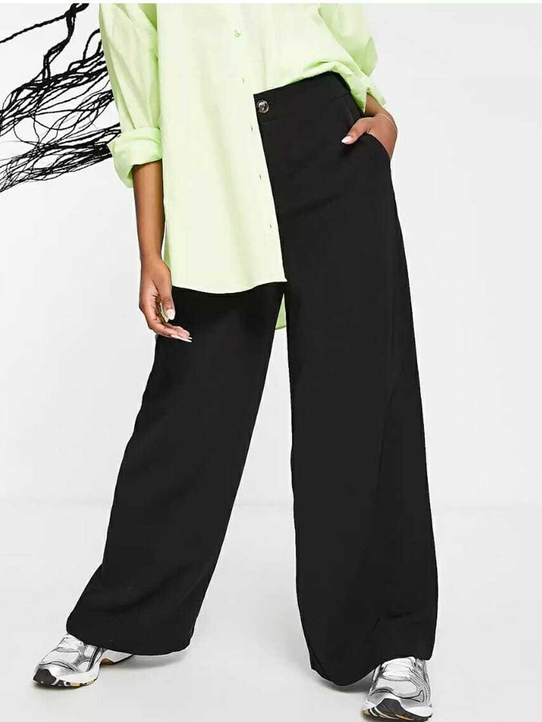 

BROADSTAR Women Relaxed Straight Leg Loose Fit High-Rise Easy Wash Trousers, Black