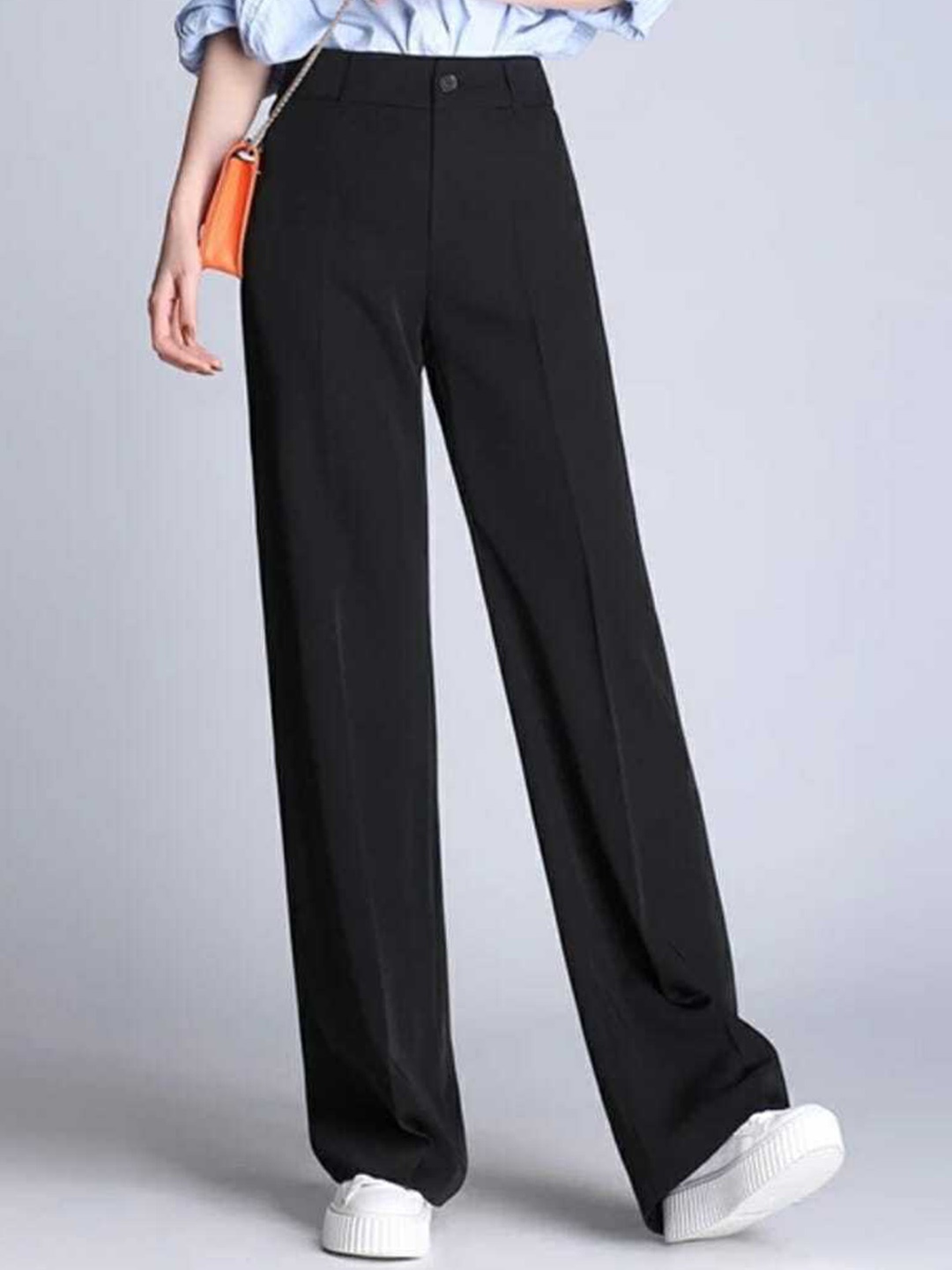 

BROADSTAR Women Relaxed Straight Leg Loose Fit Stretchable Easy Wash Parallel Trousers, Black