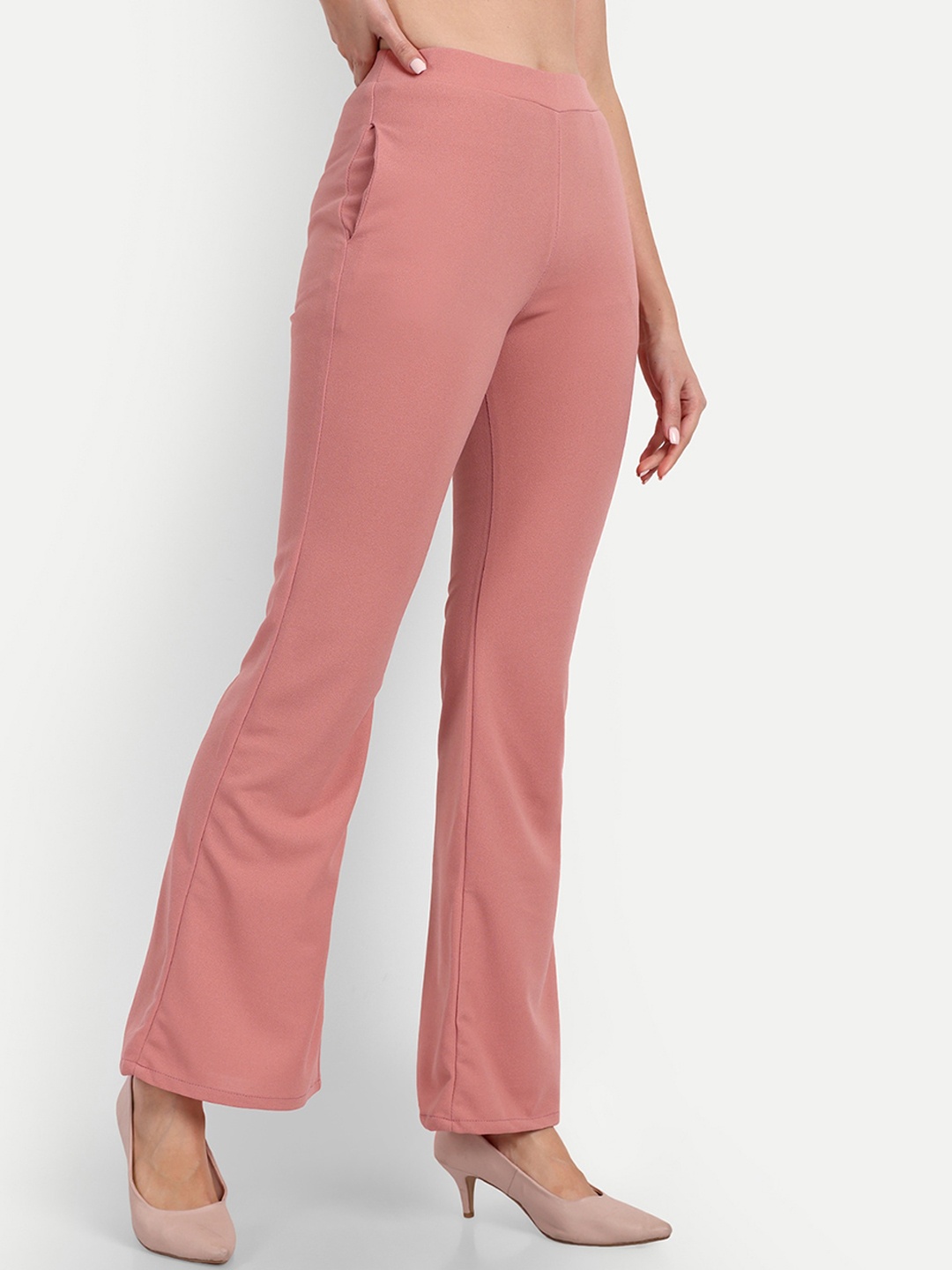 

BROADSTAR Women Relaxed Bootcut High-Rise Trousers, Pink