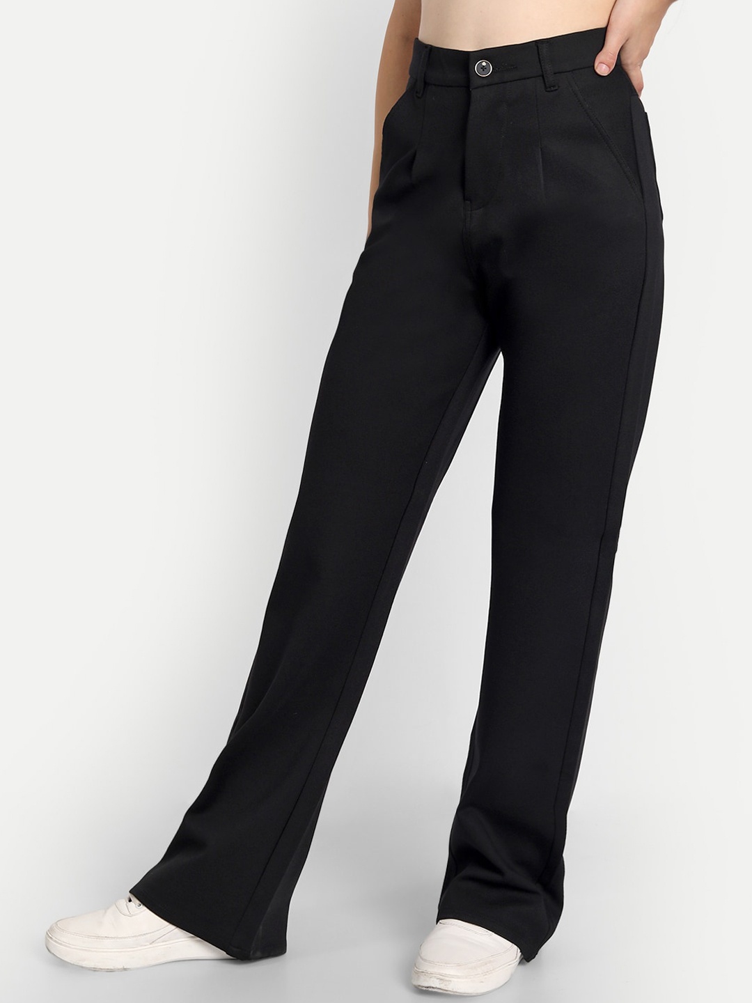 

BROADSTAR Women Relaxed Straight Leg Loose Fit Stretchable Easy Wash Parallel Trousers, Black