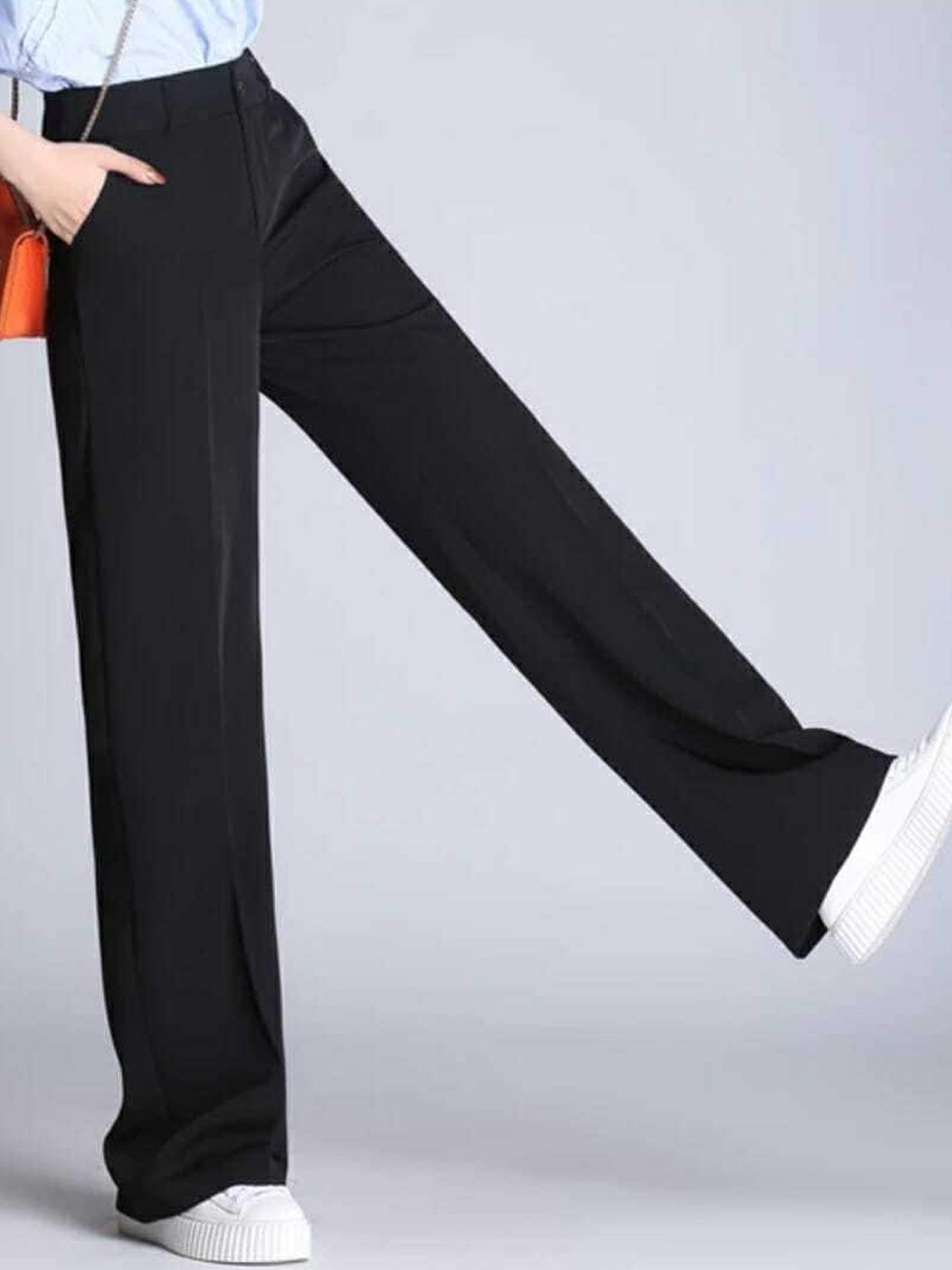 

BROADSTAR Women Relaxed Straight Leg Loose Fit High-Rise Easy Wash Trousers, Black