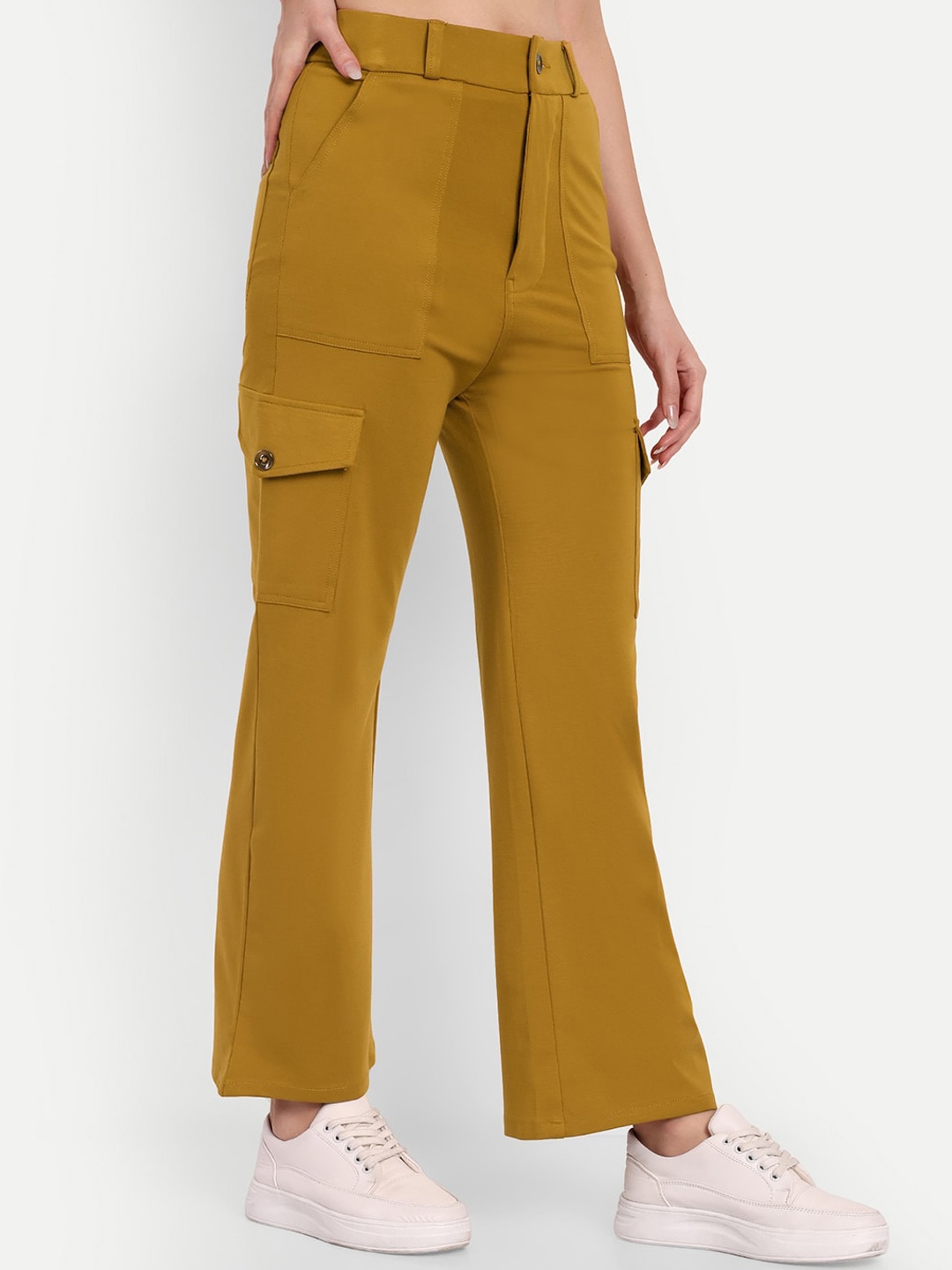 

BROADSTAR Women Smart Straight Fit High-Rise Easy Wash Lyocell Cargo Trousers, Mustard