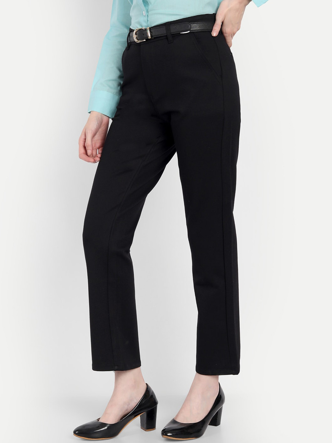 

BROADSTAR Women Relaxed Straight Leg Slim Fit High-Rise Easy Wash Formal Trousers, Black