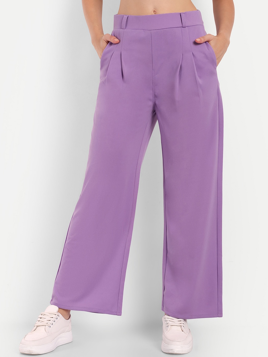 

BROADSTAR Women Smart Loose Fit Easy Wash Wide Leg Trousers, Lavender