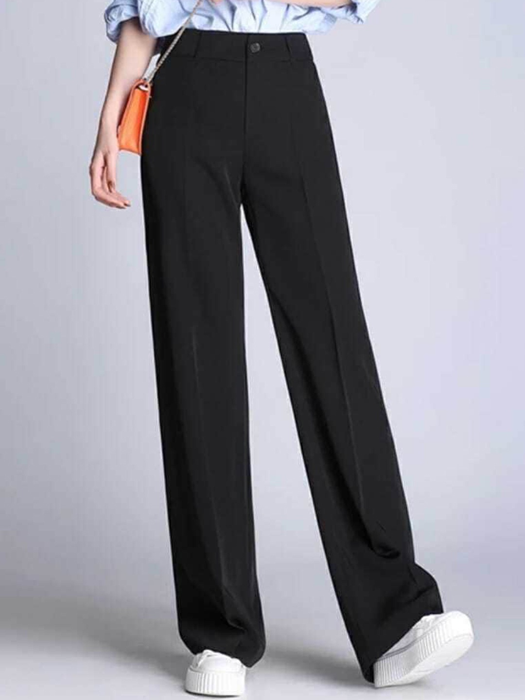 

BROADSTAR Women Relaxed Straight Leg Loose Fit High-Rise Easy Wash Trousers, Black