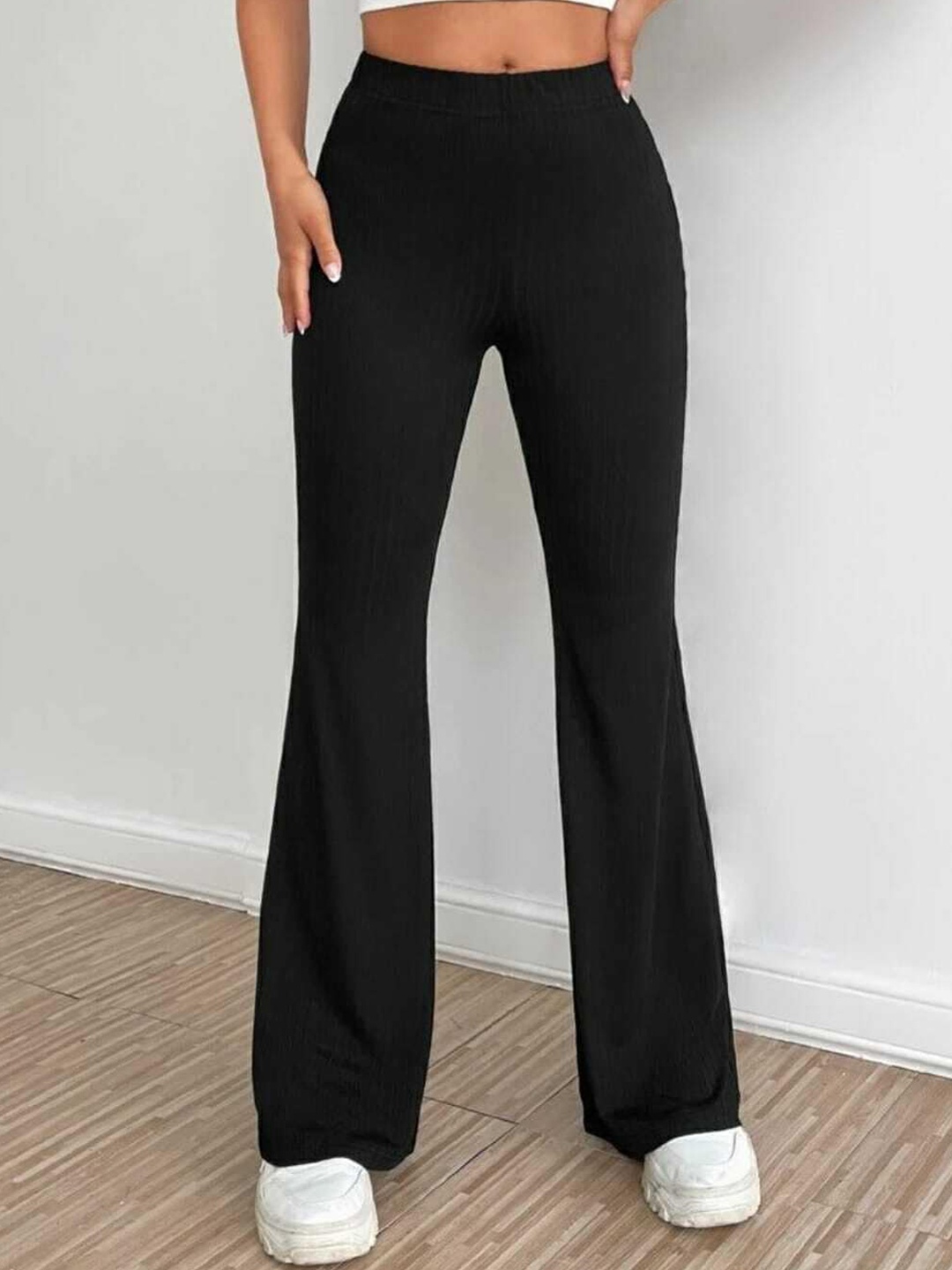 

BROADSTAR Women Relaxed Straight Leg High-Rise Easy Wash Bootcut Trousers, Black