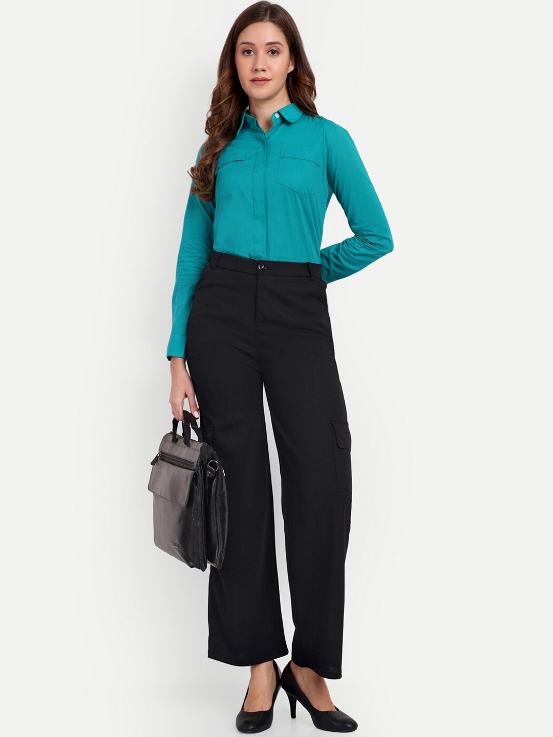 

BROADSTAR Women Relaxed Straight Leg Loose Fit High-Rise Easy Wash Trousers, Black