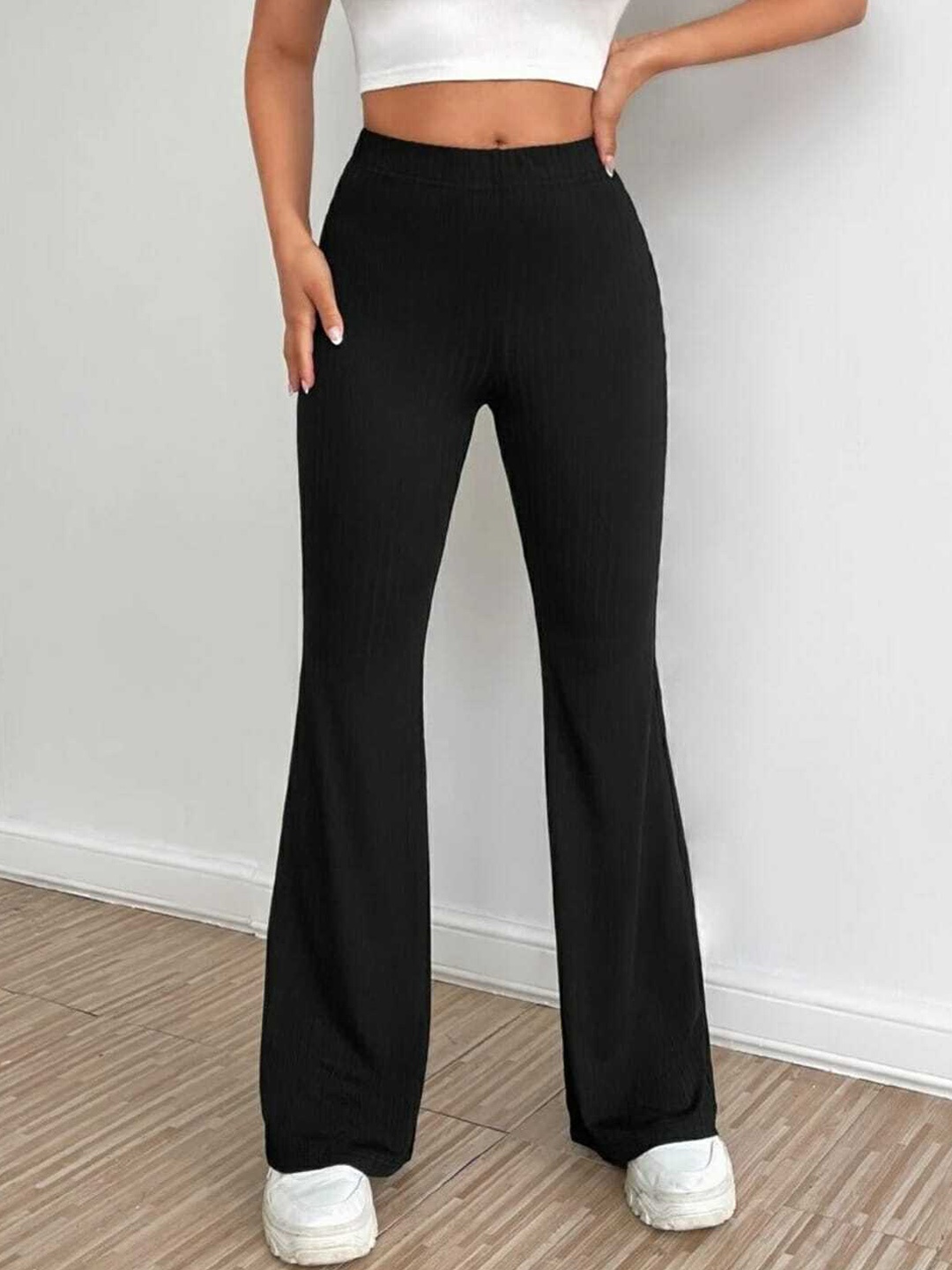 

BROADSTAR Women Relaxed Straight Leg Bootcut High-Rise Trousers, Black