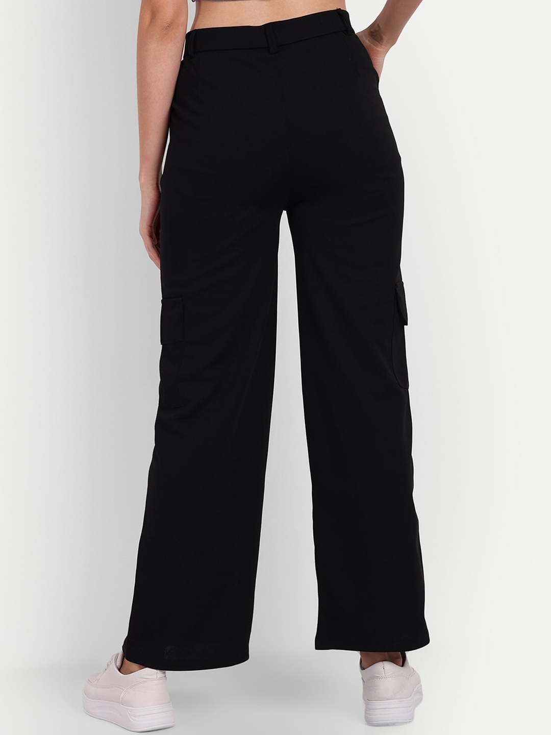 

BROADSTAR Women Relaxed Straight Leg Loose Fit Cargo Trousers, Black