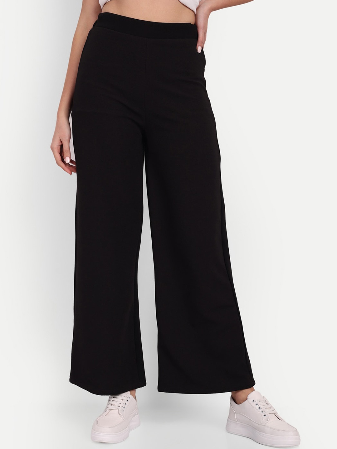 

BROADSTAR Women Relaxed Loose Fit High-Rise Trousers, Black