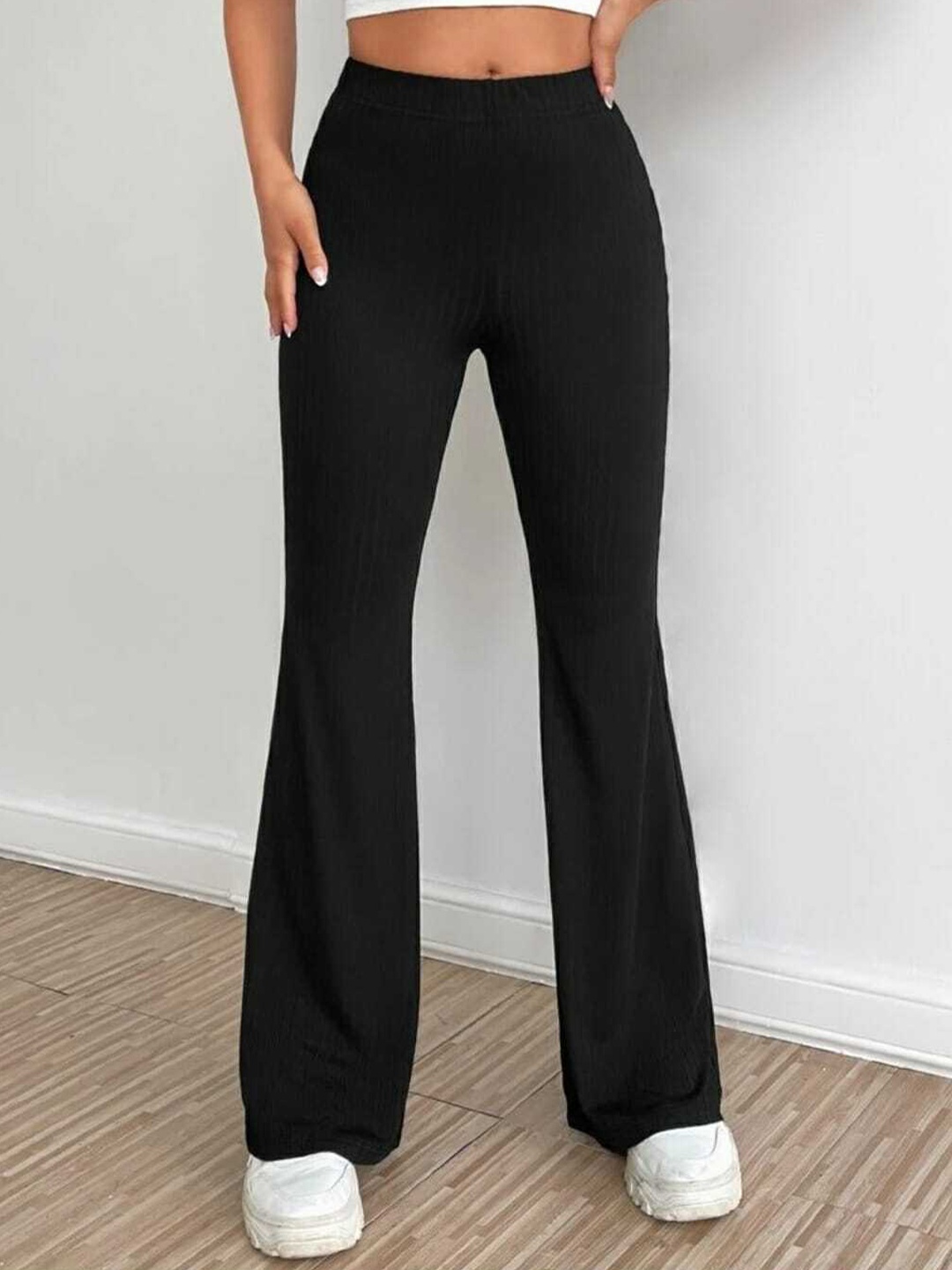 

BROADSTAR Women Relaxed Straight Leg Flared High-Rise Easy Wash Bootcut Trousers, Black