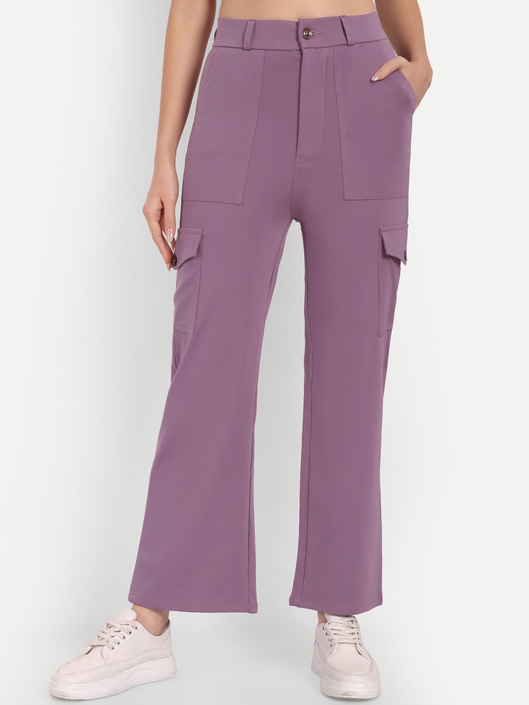 

BROADSTAR Women Smart Straight Fit High-Rise Cargos Trousers, Violet