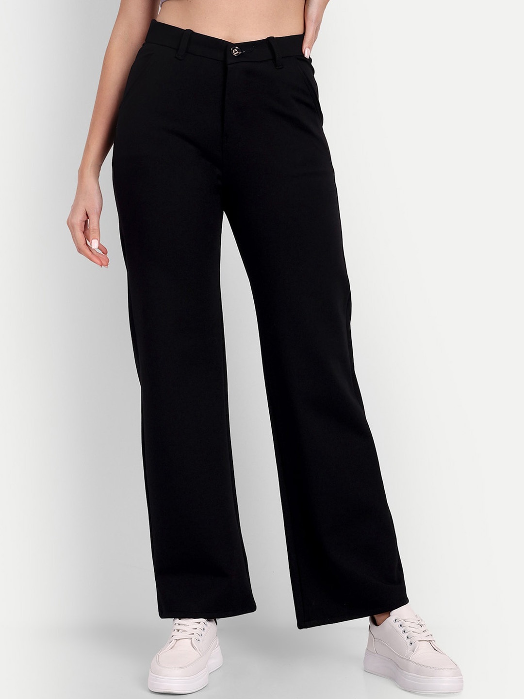 

BROADSTAR Women Smart Loose Fit High-Rise Formal Trousers, Black