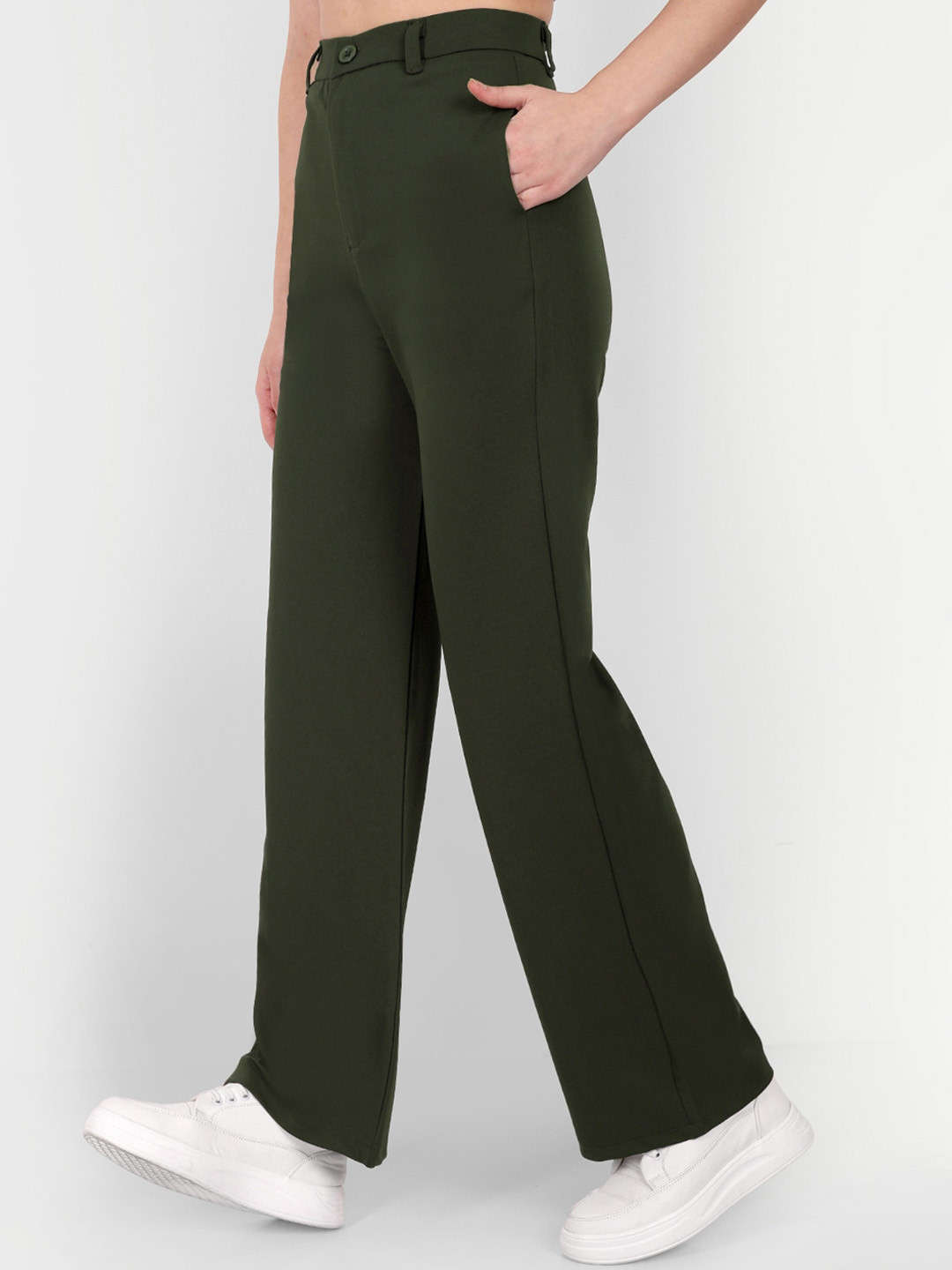 

BROADSTAR Women Smart Straight Fit High-Rise Easy Wash Formal Trousers, Olive