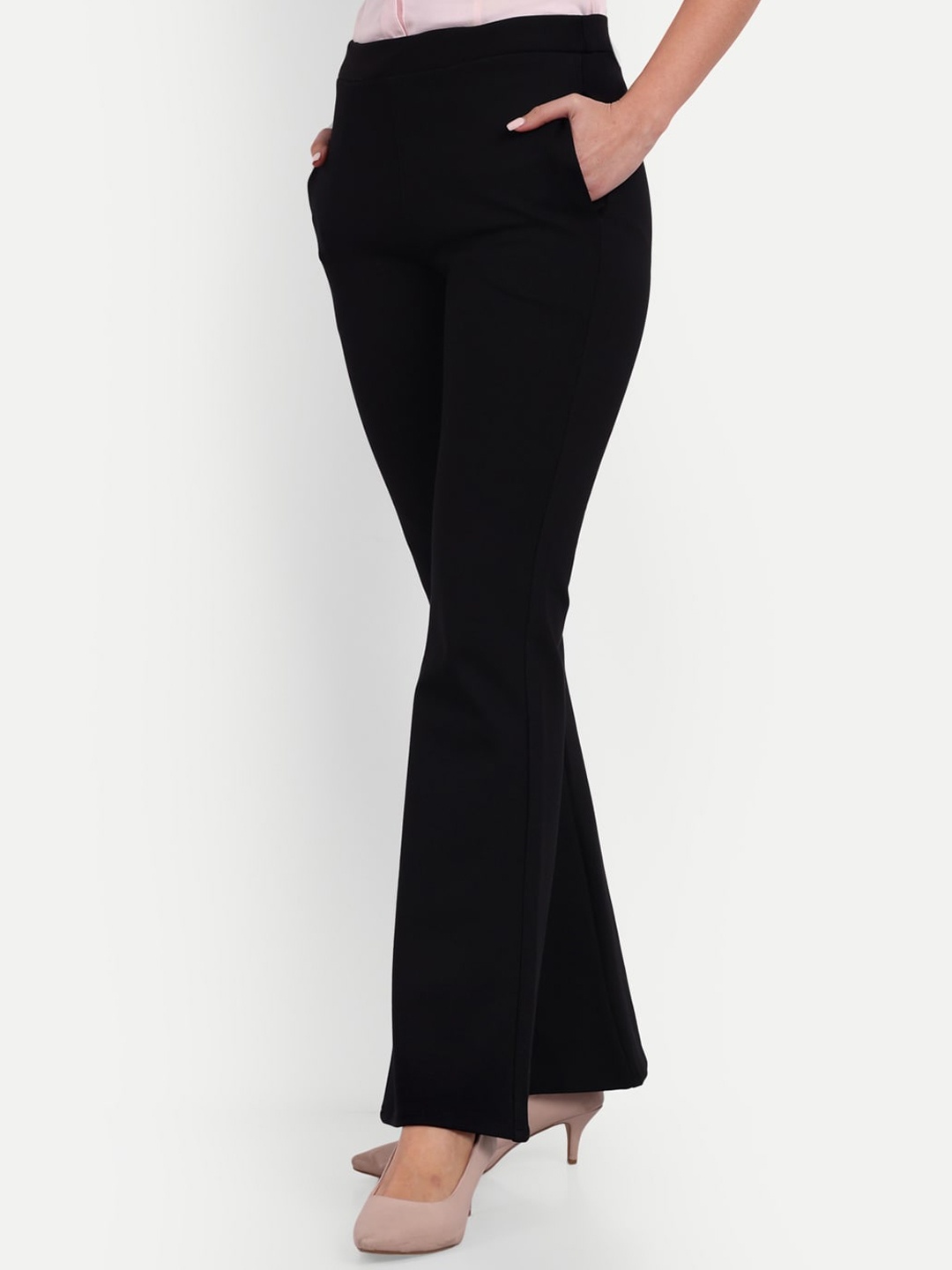 

BROADSTAR Women Relaxed Straight Leg Bootcut High-Rise Trousers, Black