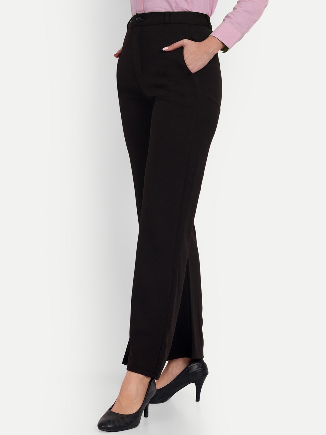 

BROADSTAR Women Smart Straight Fit High-Rise Easy Wash Formal Trousers, Black
