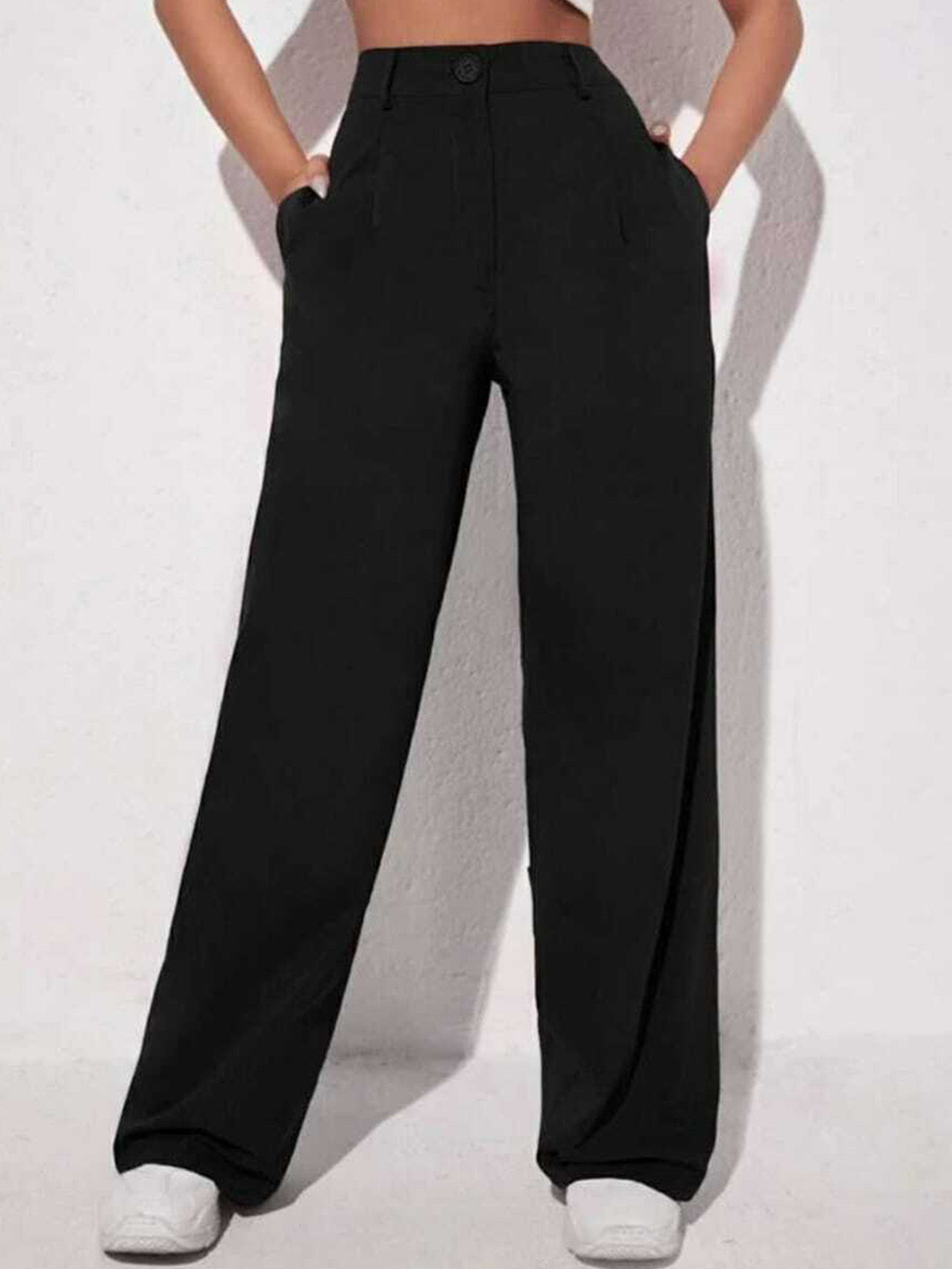 

BROADSTAR Women Relaxed Straight Leg Loose Fit High-Rise Easy Wash Parallel Trousers, Black