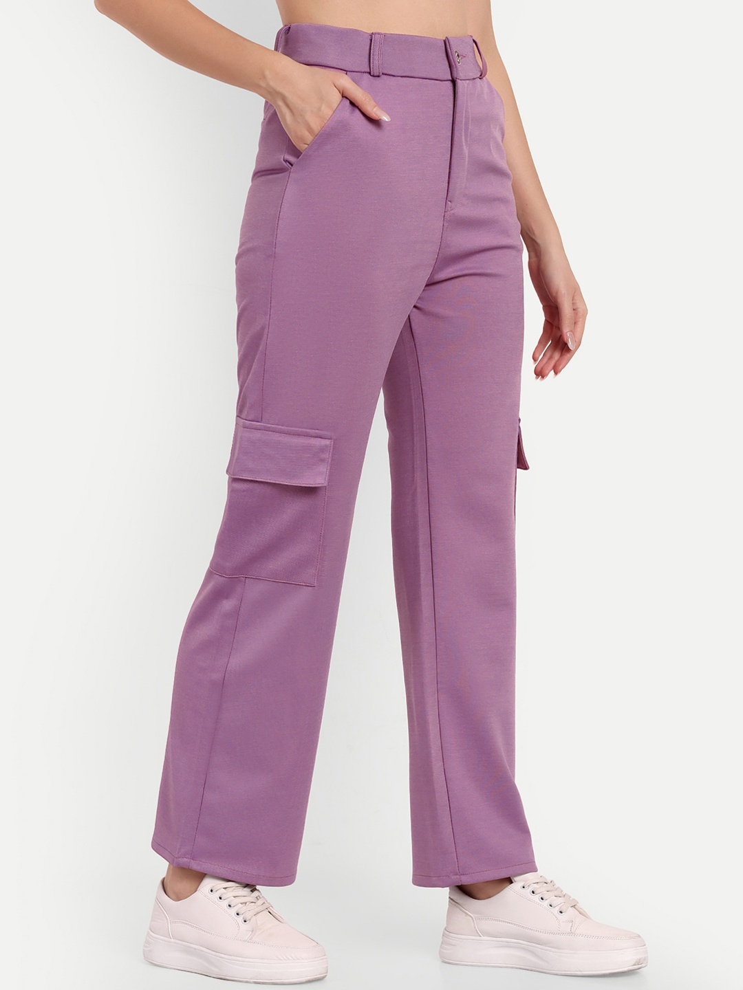 

BROADSTAR Women Smart Straight Fit High-Rise Easy Wash Cargo Trousers, Violet